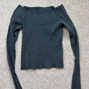 Brandy Melville Black Off-Shoulder Ribbed Long Sleeve Top